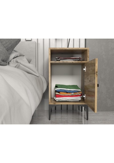 Wood'n Love Vio Metal Ayaklı Minifiks Bağlantı, Dolaplı Komodin - Atlantik Çam / Siyah Wood'n Love Vio Metal Ayaklı Minifiks Bağlantı, Dolaplı Komodin - Atlantik Çam / Siyah