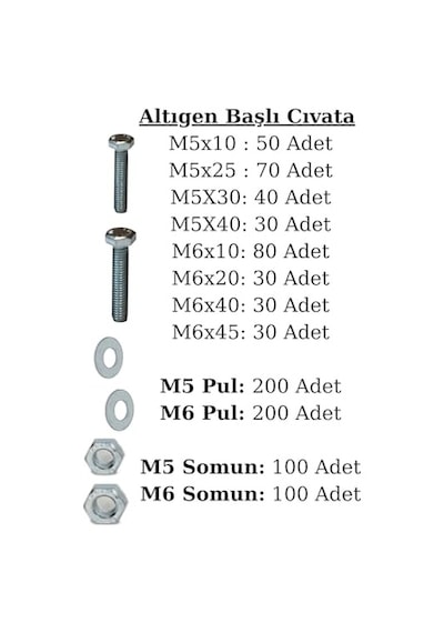 Parça 17 Çeşit Altıgen Başlı Çelik Cıvata Somun Pul Seti Diğer