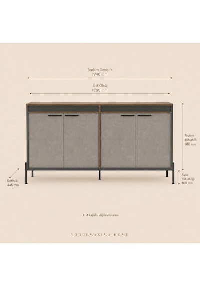 Voguemaxima Home Verona 4 Kapaklı Metal Ayaklı Konsol 184x44,5x91,6 Cm Kahve Beton Antrasit Antrasit - Mermer Voguemaxima Home Verona 4 Kapaklı Metal Ayaklı Konsol 184x44,5x91,6 Cm Kahve Beton Antrasit Antrasit - Mermer