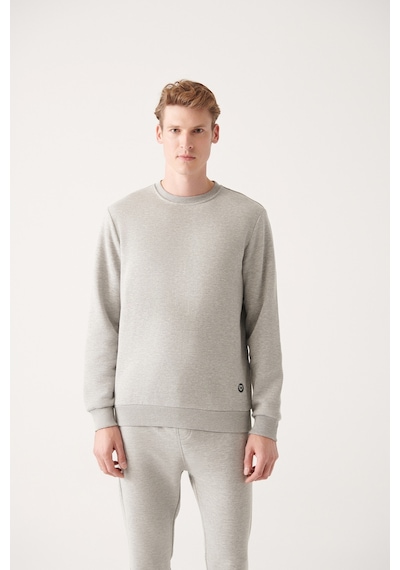 Avva Bisiklet Yaka İçi Polarlı 3 İplik Pamuklu Standart Fit Normal Kesim Unisex Sweatshirt Gri E001017 Gri