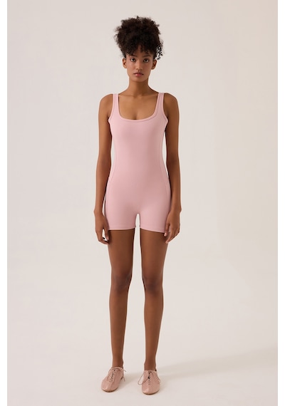 Los Ojos X Ece Pembe Kare Yaka Askılı Kısa Spor Tulum Unitard Pembe Pembe