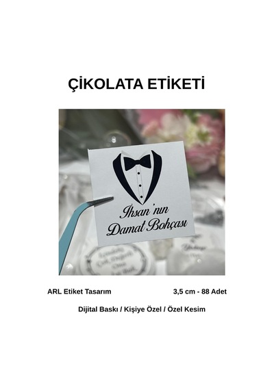 Damat Bohçası Beyaz Çikolata Etiketi 3,5 Cm 88 Adet - Arl Etiket Tasarım