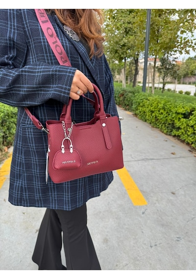 Just Polo Yeni Sezon 3 Bölmeli Yumuşak Deri Şık El Ve Omuz Çantası Shopper 22 X 18 Cm Bordo