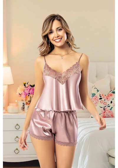 Miss Laris Lingerie Kadın Saten İp Askılı Göğüs Dekolteli Dantelli Gecelik Takım Gül Kurusu Miss Laris Lingerie Kadın Saten İp Askılı Göğüs Dekolteli Dantelli Gecelik Takım Gül Kurusu