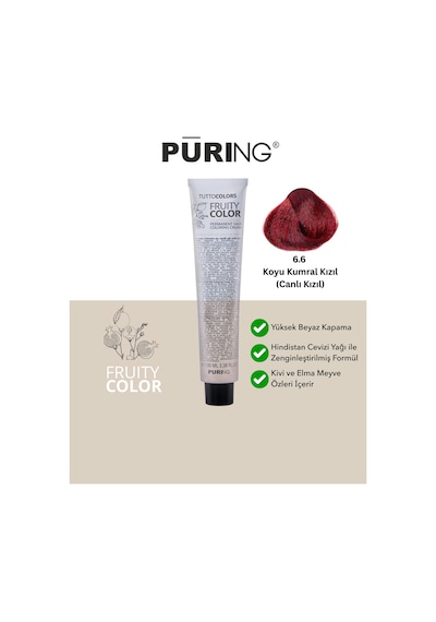 Purıng Fruity Color Meyve Asitli Profesyonel Krem Saç Boyası Canlı Kızıl 100 ML 6.6 Koyu Kumral Kızıl