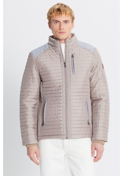 AC&Co / Altınyıldız Classics Erkek Bej Standart Fit Normal Kesim Dik Yaka Desenli Mont Bej