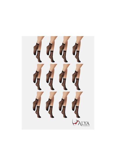 Alya Underwear Kadın Parlak Soket Çorap, 15 Den, Fit - 12'li Paket Siyah 12'li