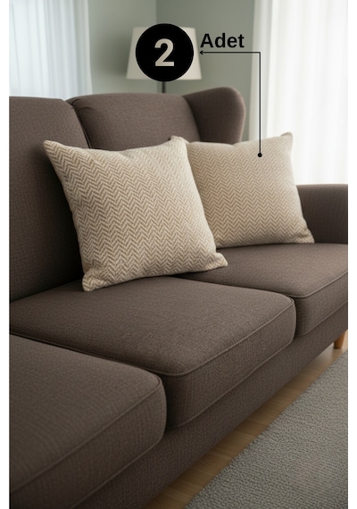 Chevron Bohem Dekoratif Punch Yastık Kırlent Kılıfı Bej 45 x 45