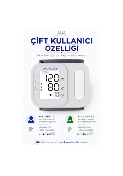 Wohler Bilekten Ölçer Dijital Tansiyon Aleti , Nabız Ölçer , 2 X 120 Ölçüm Hafıza , Saklama Kutulu