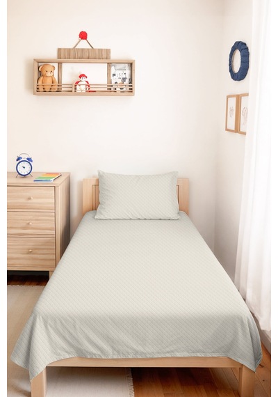 Ekru Minimal Genç Odası Tek Kişilik Pike Takımı - Kapitone Modern Krem 160x220 Cm Yatak Örtüsü Sabahçı Masal Perdesi
