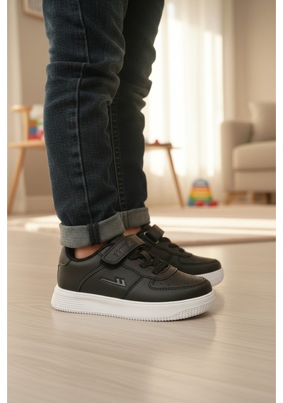 Enoch Cırt Cırtlı Delikli Burun Taban Destekli Çocuk Sneaker SİYAH-BEYAZ