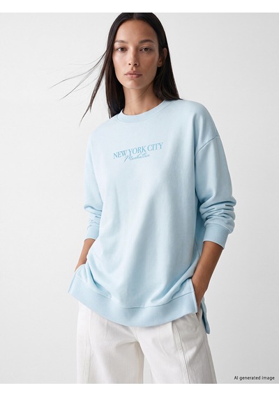 LC Waikiki Lc Waıkıkı Mavi New York City Baskılı Kadın Sweatshirt Tunik