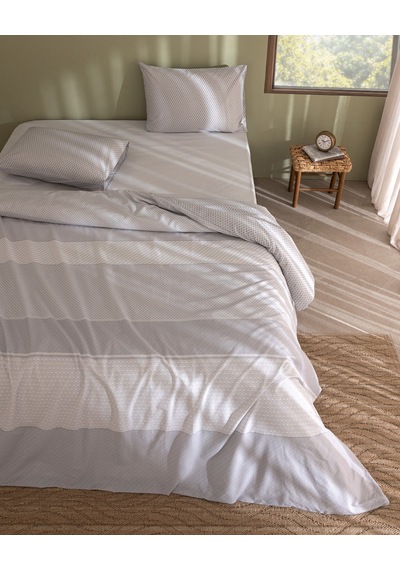 Madame Coco Belford Tek Kişilik Pamuklu Baskılı Çarşaflı Nevresim Takımı - Açık Gri 8684427333303 Çok Renkli