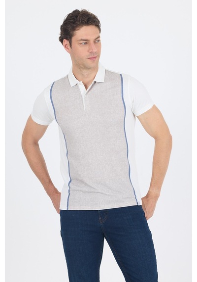 Kısa Kol Baskılı Jakarlı Polo Yaka Cepsiz Slim Fit Tişört 1011250122 Bej