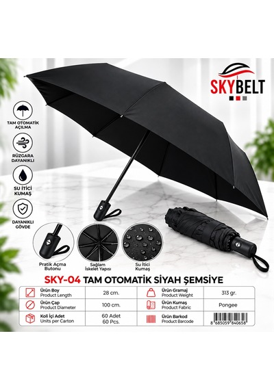 Erturkstore Erkek Tam Otomatik Siyah Şemsiye renkli