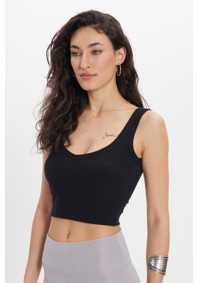 Tudors Kadın Slim Fit Dar Kesim Pamuklu Kolsuz Askılı Siyah Crop-50683