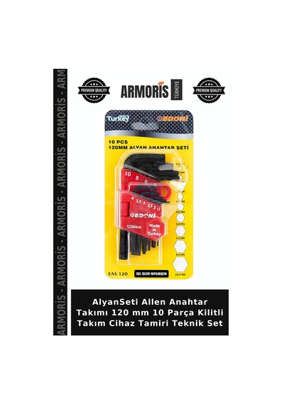 Alyanseti Allen Anahtar Takımı 120 Mm 10 Parça Kilitli Takım Cihaz Tamiri Teknik Set