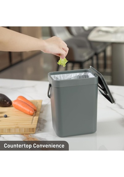 Pure Mini Duvara Monte Kapaklı Mutfak Çöp Kovası, Yiyecek Atıkları Caddesi, 1,32 Gall / 5 L Gri