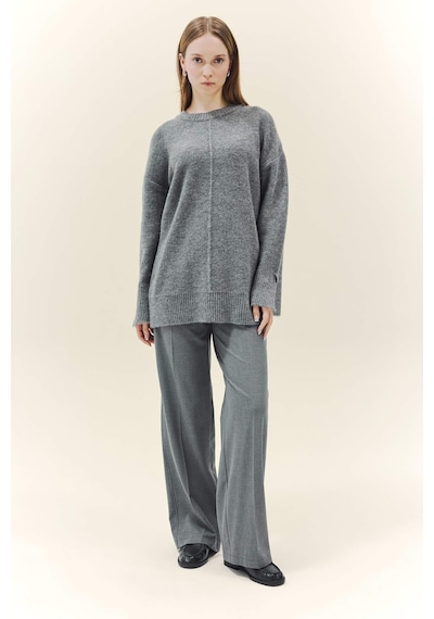 Defacto Yün Karışımlı Loose Fit Bisiklet Yaka Triko Kazak Tunik F4547ax25wngr76 Gri-gr76