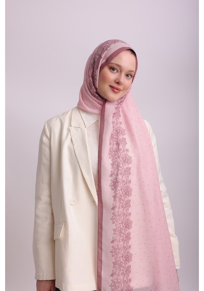 Ayshara Dantel Puan Desenli Tek Taraflı Şal - Pembe