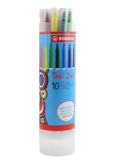 Trio 2in1 - Keçeli Kalem - 10'lu Tüp - Çeşitli Renkler