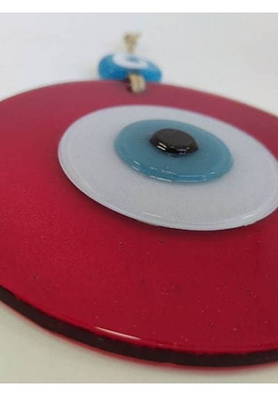Kırmızı Nazar Boncuğu 12cm El Yapımı Cam Boncuk