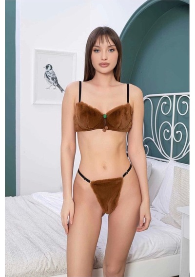 Kahverengi Peluş Sütyen Takımı - 150 Kahverengi