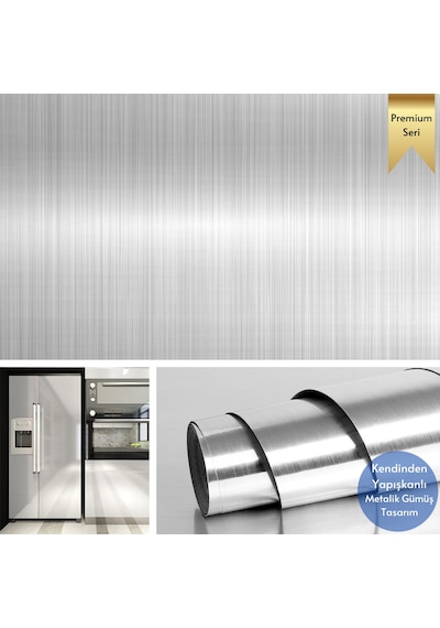 Technosmart 60cm 500cm Kendinden Yapışkanlı Metalik Folyo Mutfak Dolap Masa Kaplama Duvar Kağıdı Silver