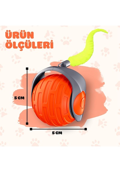 Akıllı Kedi Oyun Topu - Otomatik Yuvarlanan İnteraktif Kedi Oyuncağı - Şarj Edilebilir Evcil Hayvan Oyun Arkadaşı - Farklı Hız Ve Oyun Modları - Led Işıklı - Tüylü Kovalama Kuyruğu Turuncu