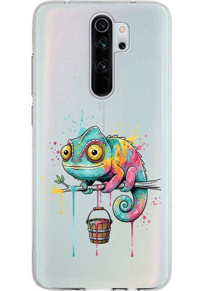 Redmi Note 8 Pro İle Uyumlu Splash Bukalemun Tasarımlı Şeffaf Silikon Kılıf Şeffaf