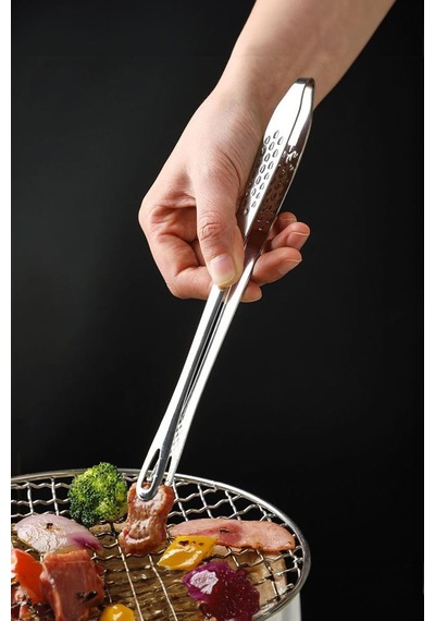 Çelik 28 Cm. Silver Et Cımbızı Mutfak Biftek Barbekü Ve Ekmek Maşası Cin625by Çelik Gri