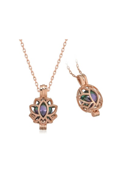 Gümüş Rose Kafesli Lotus Kolye Çok Renkli Çok Renkli