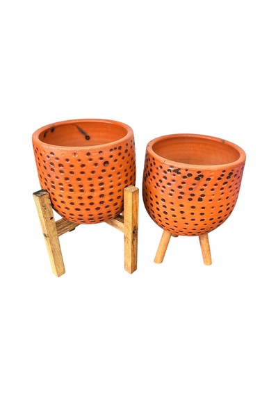 Bitki Tasarımı Siyah Nokta Desenli Terakota Saksı & Saksılık Dekoratif Salon Çiçekliği 3-4 Ayaklı 15 Cm