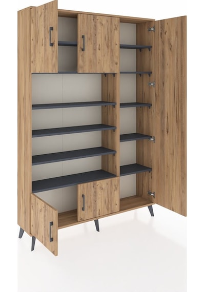 Arges Dolap 11 Raflı 5 Kapaklı 132x30x195 Çam-çam/antrasit Çam