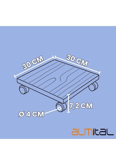 Ahşap Desenli Tekerlekli Stand Saksı, Damacana Ve Tüp Altlığı 30x30 Cm