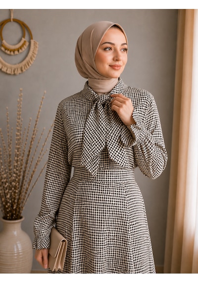 Efulim Womens Ekose Tasarımlı Alt-üst Gofre İkili Takım Haki