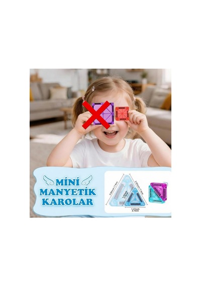 Manyetik Yapı Blokları Mini - 45 Parça Renkli 3 Boyutlu Manyetik Oyun Seti