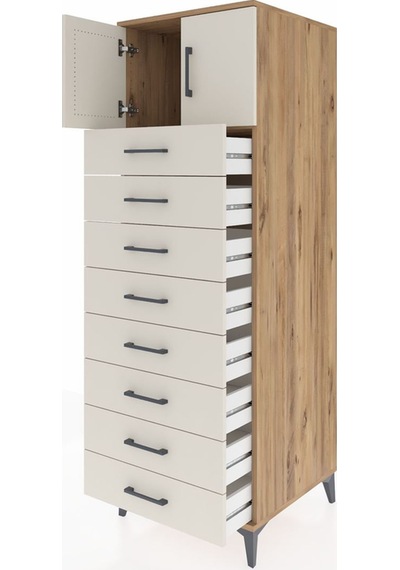 Kronos Dolap Tek Raflı 8 Çekmeceli 2 Kapaklı 60x59x182 Çam-ay... Çam