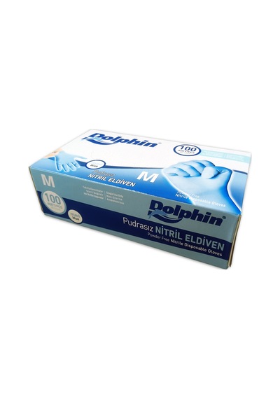 Dolphin Nitril Pudrasız Muayene Eldiven Mavi 20 x 100’lü M