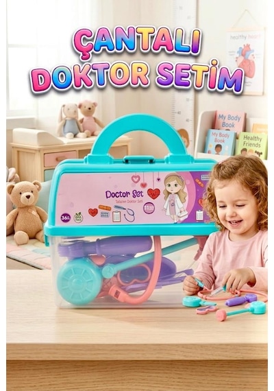 Çocuklar İçin Taşınabilir Çantalı Doktor Muayene Seti - Eğitici Evcilik Oyuncağı