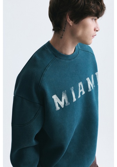 Vamos Miami Baskılı Bisiklet Yaka Sweatshirt Nefti Yeşil