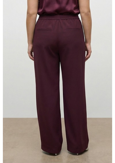 Myline Beli Lastikli Geniş Paça Pantolon Bordo