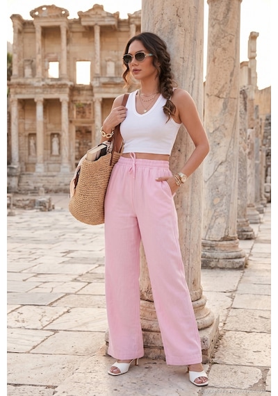 Lela Pamuklu Belden Bağlamalı Yüksek Bel Geniş Paça Cepli Regular Fit Pantolon Bayan Pantolon 668yp4760 Pembe Lela Pamuklu Belden Bağlamalı Yüksek Bel Geniş Paça Cepli Regular Fit Pantolon Bayan Pantolon 668yp4760 Pembe