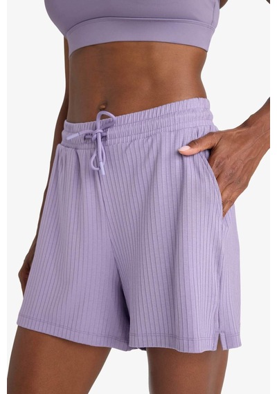 Defacto Defactofit Standart Fit Sporcu Kısa Paça Ribana Şort F6898ax25smpr315 Mor