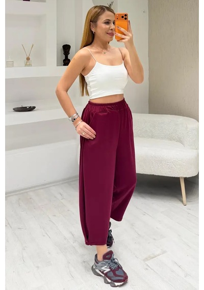Fiolin Soft Touch Modal Kumaş Şalvar Pantolon Bordo