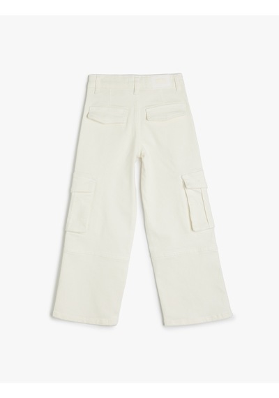 Koton Normal Bel Pamuklu Cepli Kargo Pantolon Beyaz 5skg40093ad Beyaz