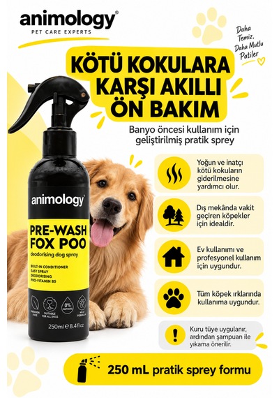 Animology Pre-wash Fox Poo Köpekler İçin Kir Ve Koku Arındırıcı Sprey 250 Ml