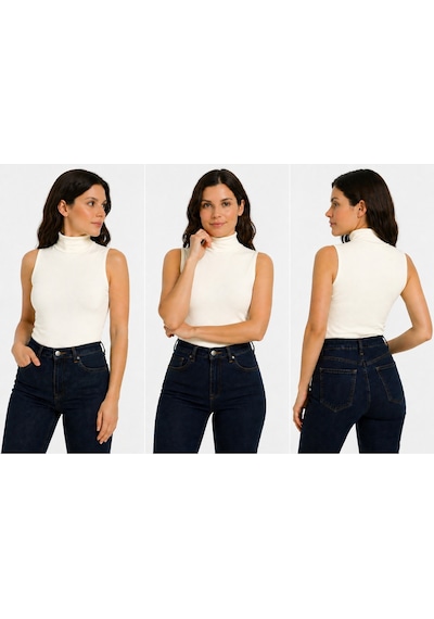 İngegno Body Yarım Yaka Kolsuz Viskon Örme Kumaş Body Siyah Beyaz 2 Li Paket Ekru - Siyah