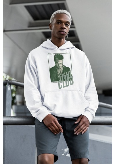 Sevbano Efsane Film Fight Club Baskılı Unisex 0versize Tyler Durden Hoodi Beyaz