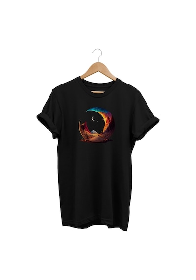 Ay Baskılı Siyah T-shirt Siyah